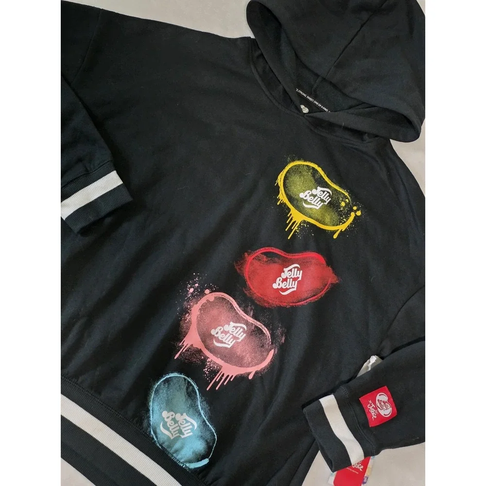 Justice x Jelly Belly LIMITED EDITION Girls XL 16/18 Black Fleece Hoodie Beans